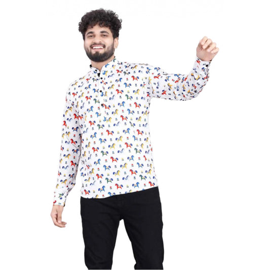 Generic Men's Cotton Blended Printed Full Sleeve Shortkurta (Multicolor)