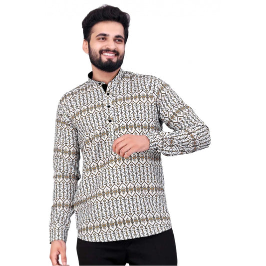 Generic Men's Cotton Blended Printed Full Sleeve Shortkurta (Multicolor)