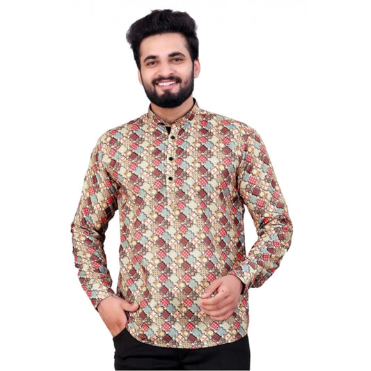 Generic Men's Cotton Blended Printed Full Sleeve Shortkurta (Multicolor)