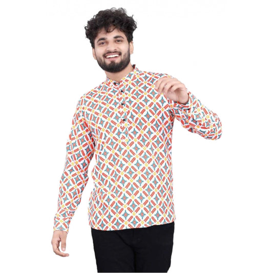 Generic Men's Cotton Blended Printed Full Sleeve Shortkurta (Multicolor)