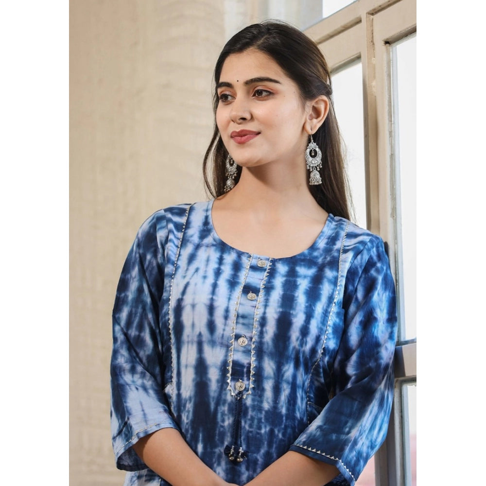 Cotton Dyed 3/4 Sleeve Round Neck Kurti (Blue)