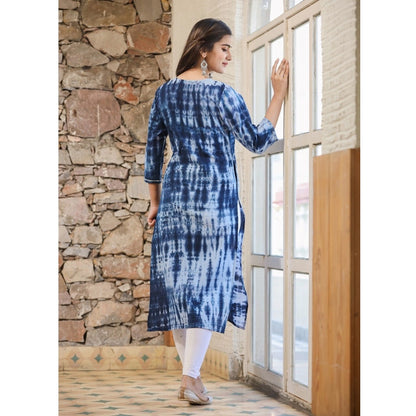 Cotton Dyed 3/4 Sleeve Round Neck Kurti (Blue)