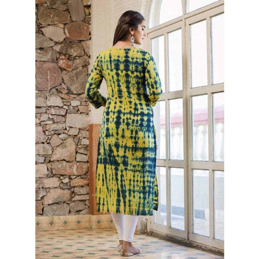 Cotton Dyed 3/4 Sleeve Round Neck Kurti (Green)