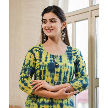 Cotton Dyed 3/4 Sleeve Round Neck Kurti (Green)