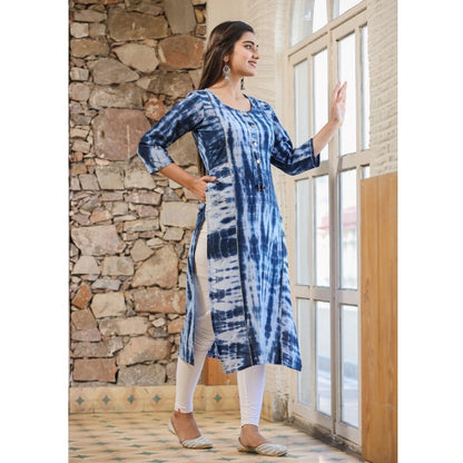 Cotton Dyed 3/4 Sleeve Round Neck Kurti (Blue)