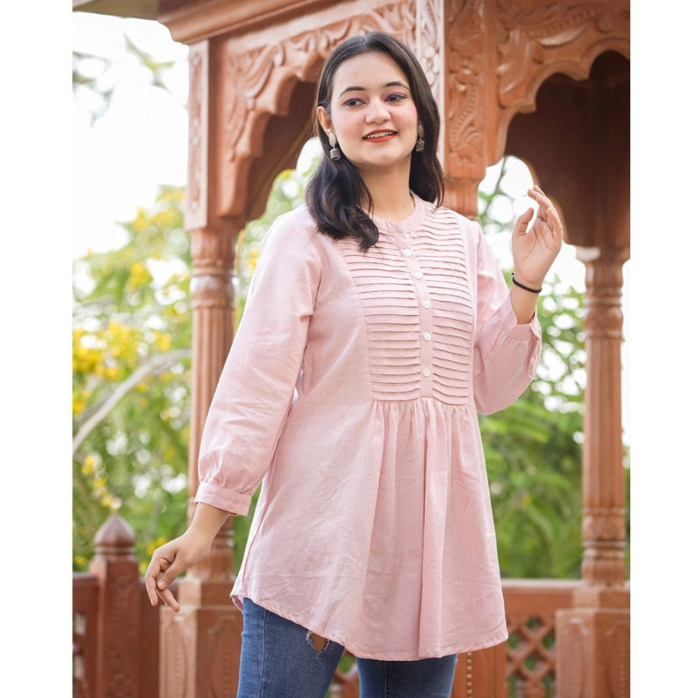 Cotton Solid Full Sleeve Band collar Tunic (Peach)