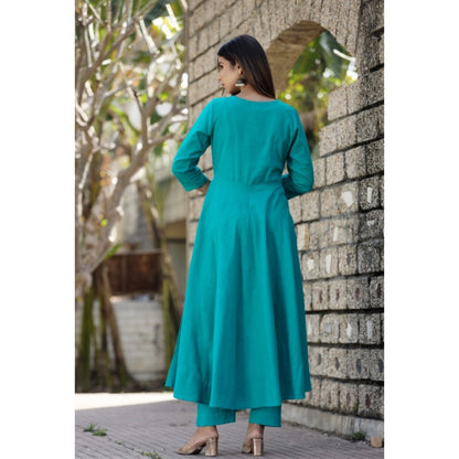 Cotton Solid 3/4 Sleeve Round Neck Kurti (Green)