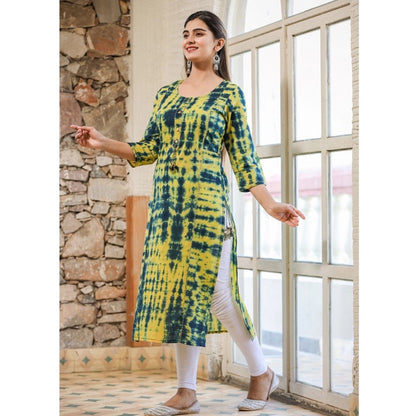 Cotton Dyed 3/4 Sleeve Round Neck Kurti (Green)