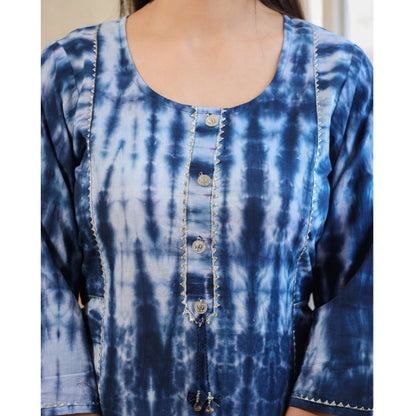 Cotton Dyed 3/4 Sleeve Round Neck Kurti (Blue)