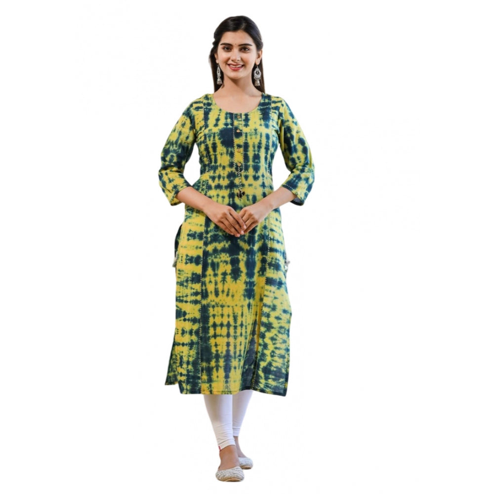 Cotton Dyed 3/4 Sleeve Round Neck Kurti (Green)