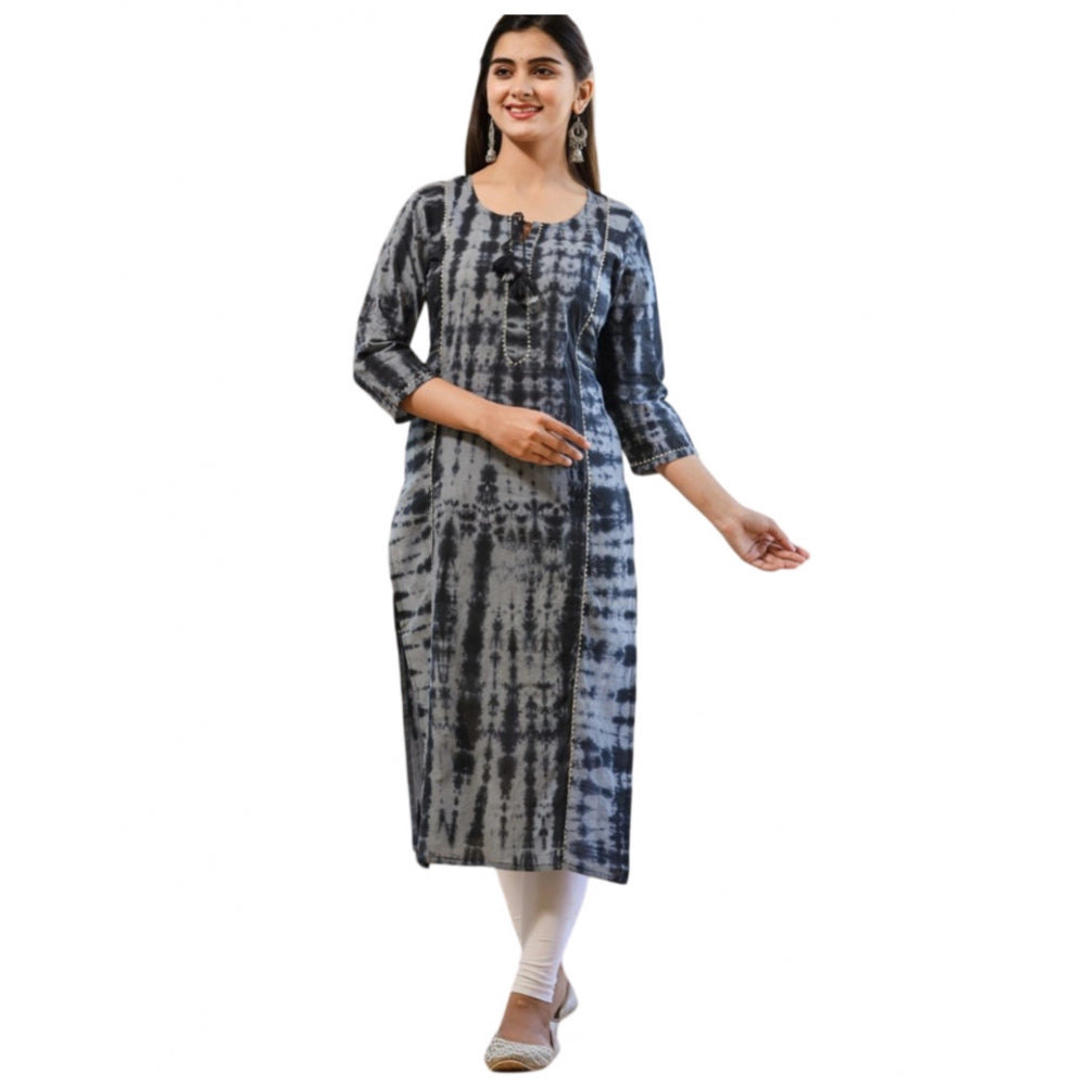 Cotton Dyed 3/4 Sleeve Round Neck Kurti (Black)