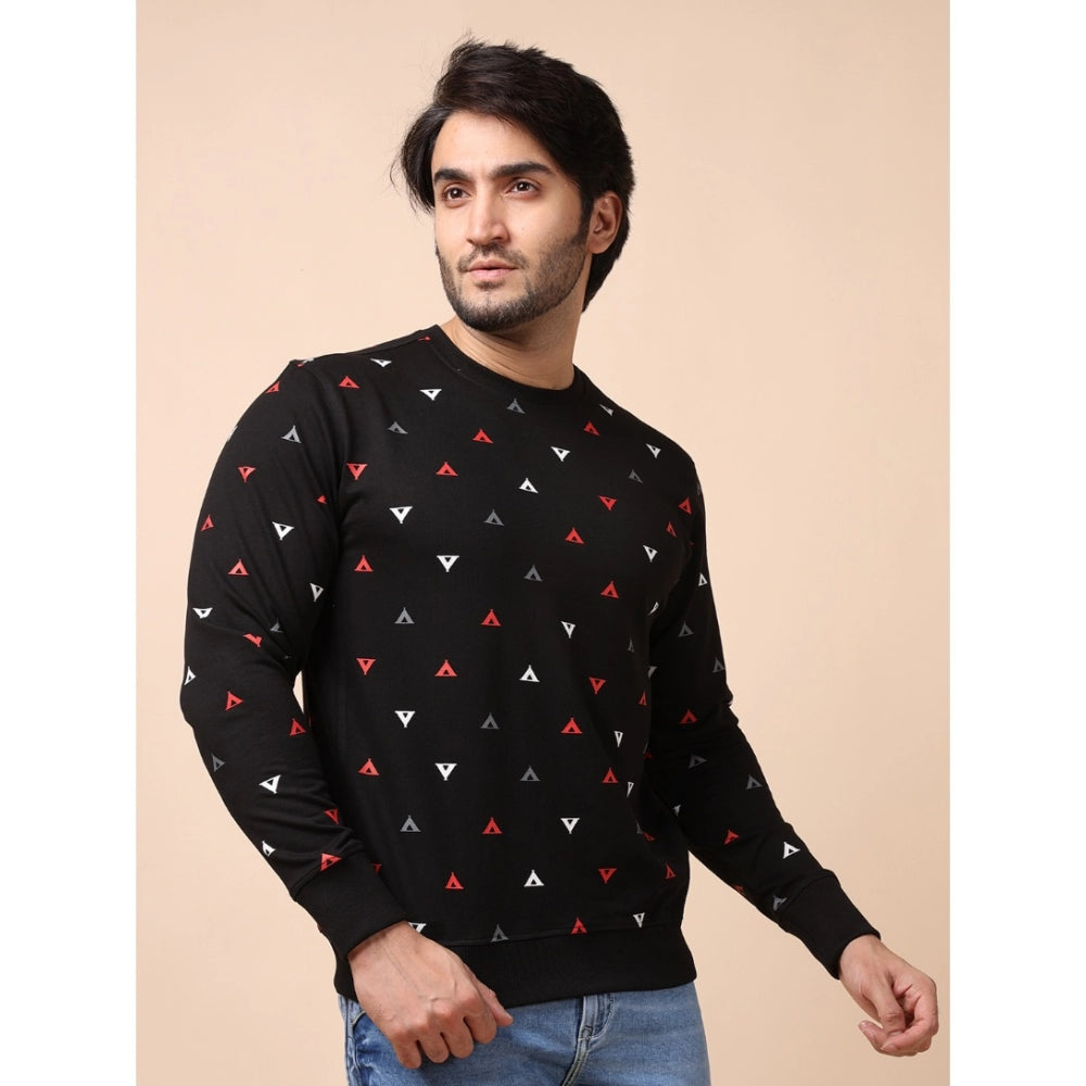 Generic Men's Casual Cotton Printed Round Neck Full Sleeve Sweat Shirt (Black)