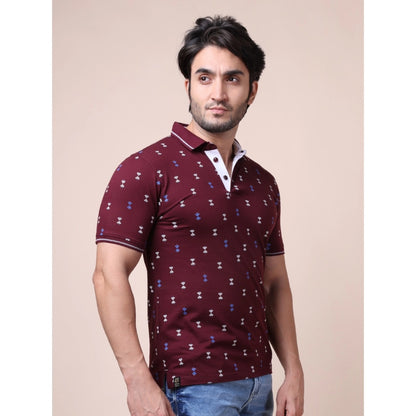 Generic Men's Casual Cotton Printed Polo Neck Half Sleeve T-Shirt (Plum)