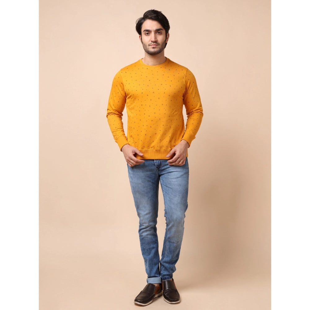 Generic Men's Casual Cotton Printed Round Neck Full Sleeve Sweat Shirt (Mustard)