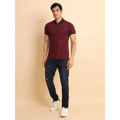 Generic Men's Casual Cotton Printed Polo Neck Half Sleeve T-Shirt (Plum)