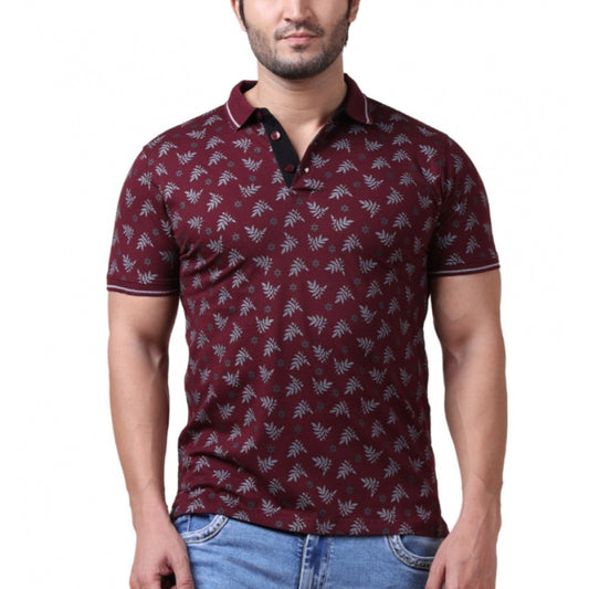 Generic Men's Casual Cotton Printed Polo Neck Half Sleeve T-Shirt (Plum)