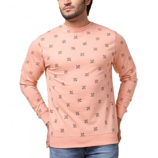 Generic Men's Casual Cotton Printed Round Neck Full Sleeve Sweat Shirt (Peach)