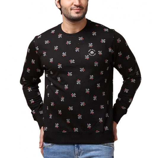 Generic Men's Casual Cotton Printed Round Neck Full Sleeve Sweat Shirt (Black)