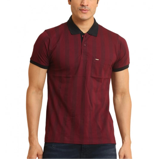 Generic Men's Casual Cotton Printed Polo Neck Half Sleeve T-Shirt (Plum)