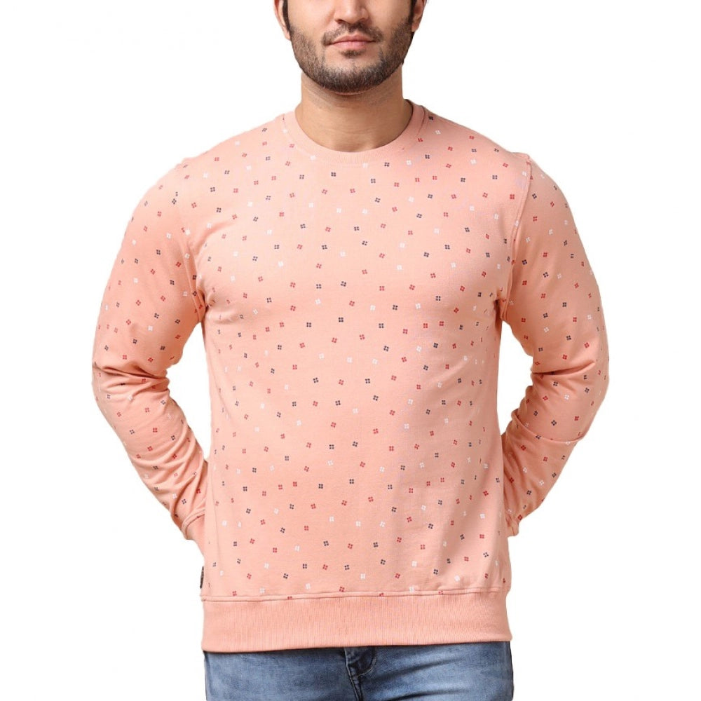 Generic Men's Casual Cotton Printed Round Neck Full Sleeve Sweat Shirt (Peach)