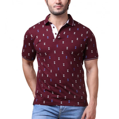 Generic Men's Casual Cotton Printed Polo Neck Half Sleeve T-Shirt (Plum)