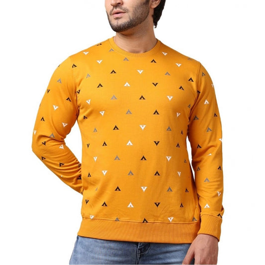 Generic Men's Casual Cotton Printed Round Neck Full Sleeve Sweat Shirt (Mustard)