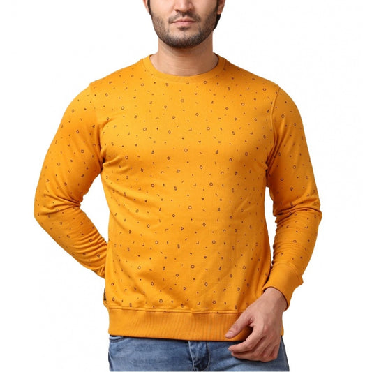 Generic Men's Casual Cotton Printed Round Neck Full Sleeve Sweat Shirt (Mustard)