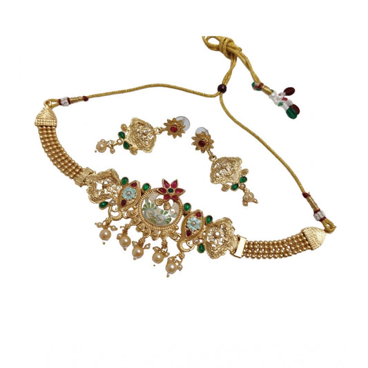 Generic Women's Gold Plated Meenakari Necklace And Earring Set (Multicolor)