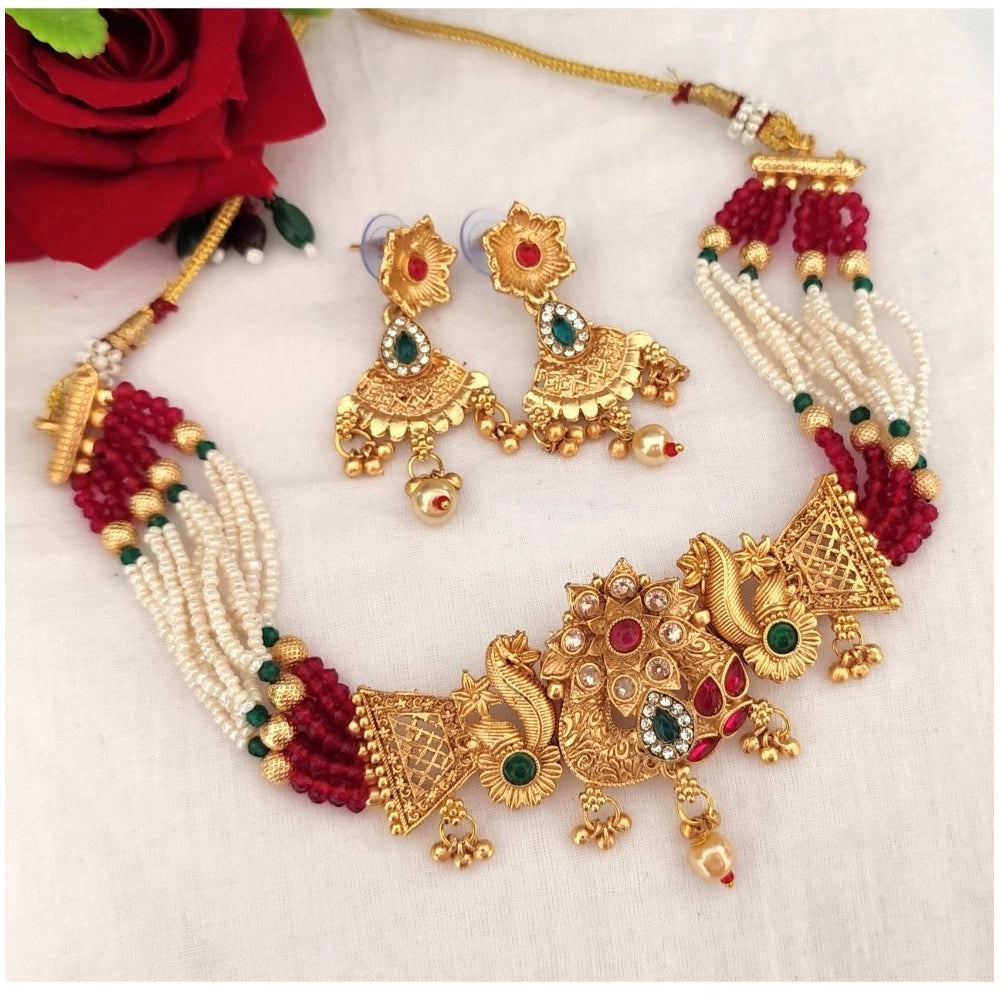 Generic Women's Gold Plated Choker Necklace And Earring Set (Multicolor)