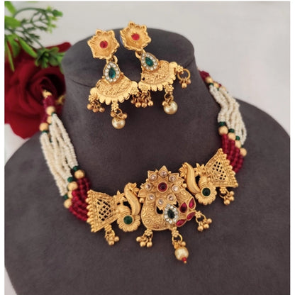 Generic Women's Gold Plated Choker Necklace And Earring Set (Multicolor)