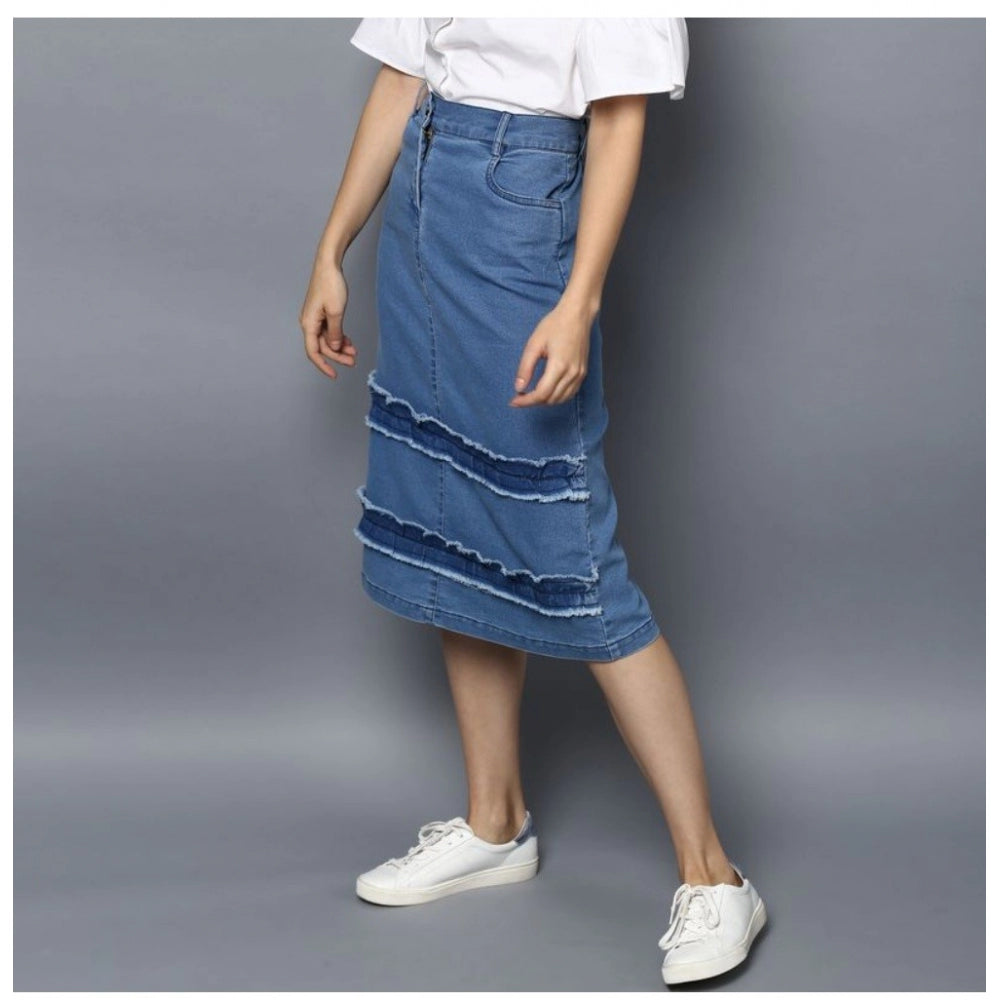 Generic Women's Denim Washed Buttoned Skirt (Blue)