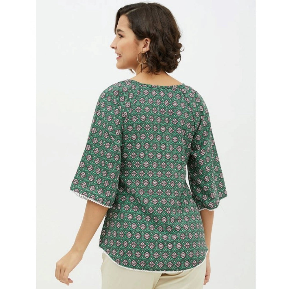 Polyester Printed 3-4th Sleeves Top (Green)