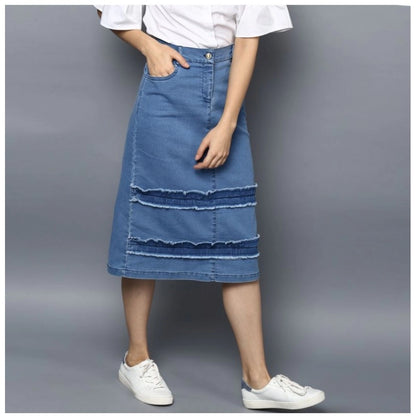 Generic Women's Denim Washed Buttoned Skirt (Blue)