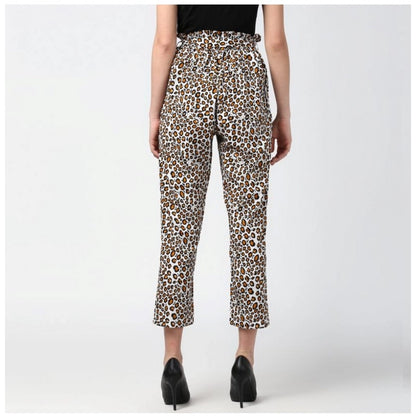 Generic Women's Polyester Animal Print Elasticated Trousers (White - Yellow)