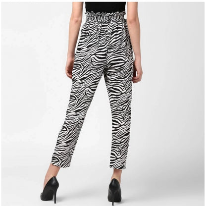 Generic Women's Polyester Animal Print Elasticated Trousers (Black - White)