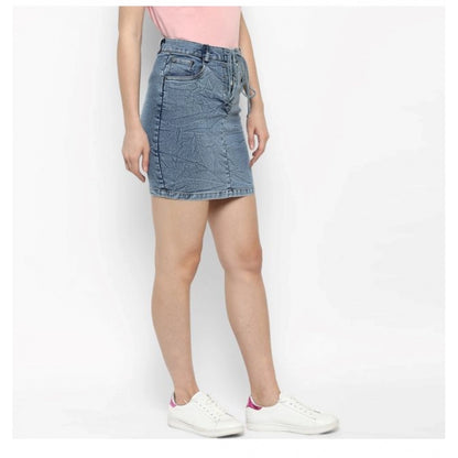 Generic Women's Denim Draw String Buttoned Skirt (Blue)