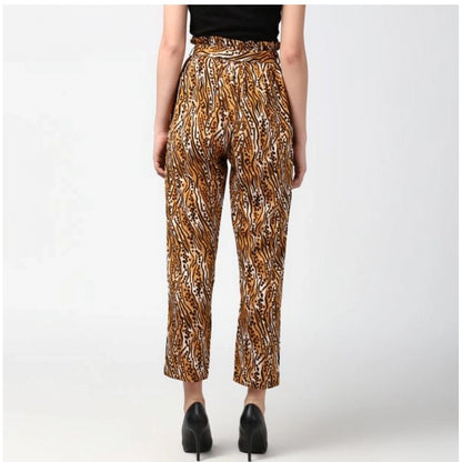 Generic Women's Polyester Animal Print Elasticated Trousers (Orange - Black)