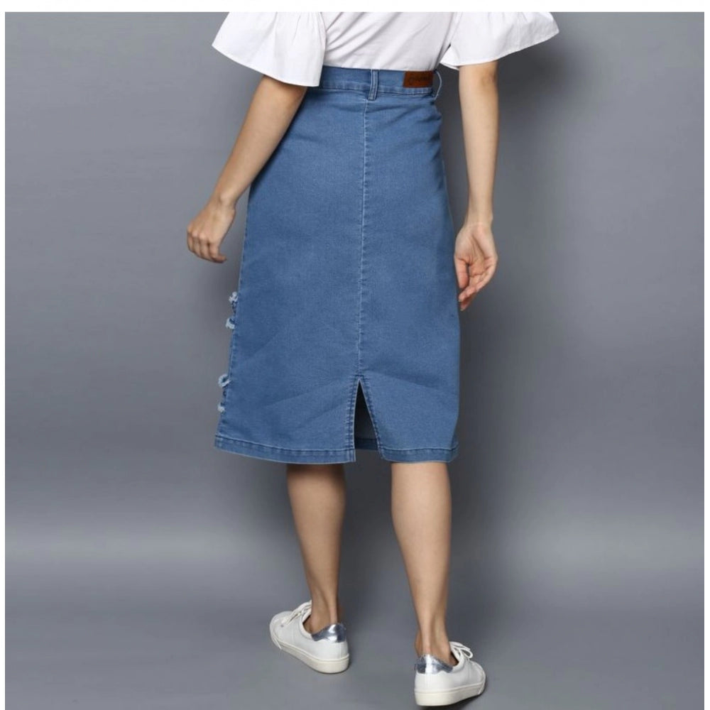 Generic Women's Denim Washed Buttoned Skirt (Blue)