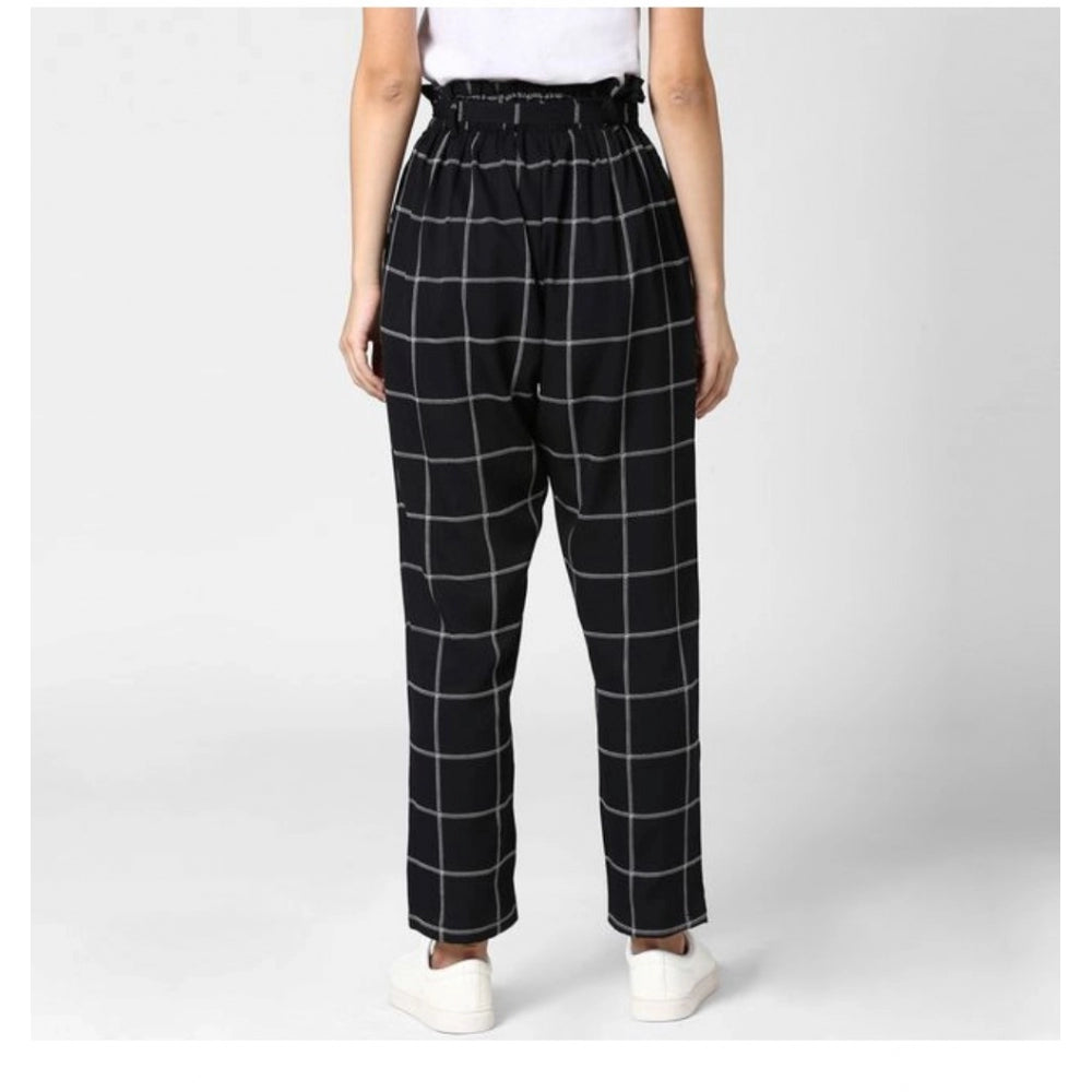 Generic Women's Polyester Checkered Elasticated Trousers (Black - White)