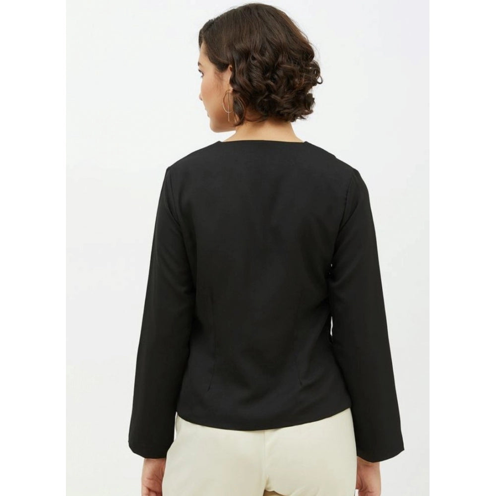 Polyester Asymmetrical Long Sleeves Top (Black)