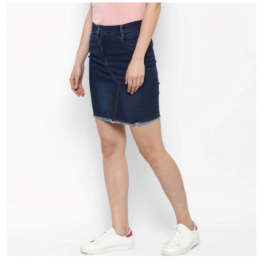 Generic Women's Denim Stitching Pattern Buttoned Skirt (Blue)