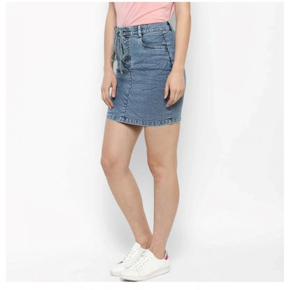 Generic Women's Denim Draw String Buttoned Skirt (Blue)