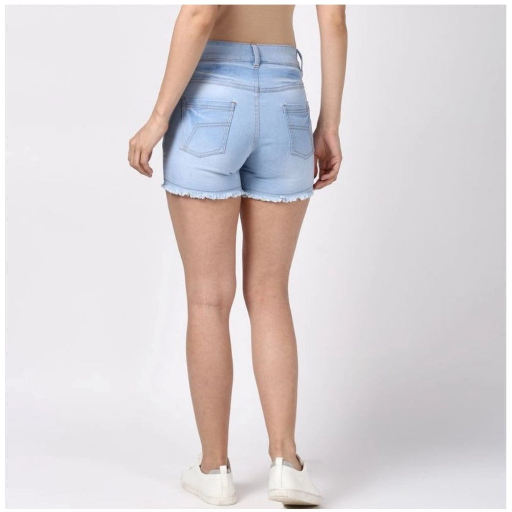 Generic Women's Denim Solid Buttoned Shorts (Blue)