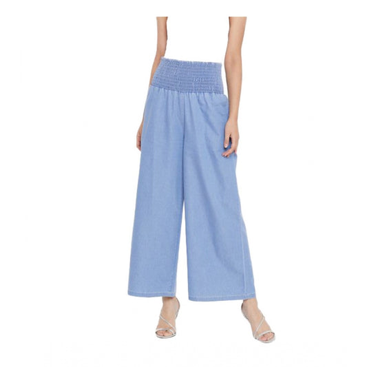 Generic Women's Denim Solid Smocked Trousers (Blue)