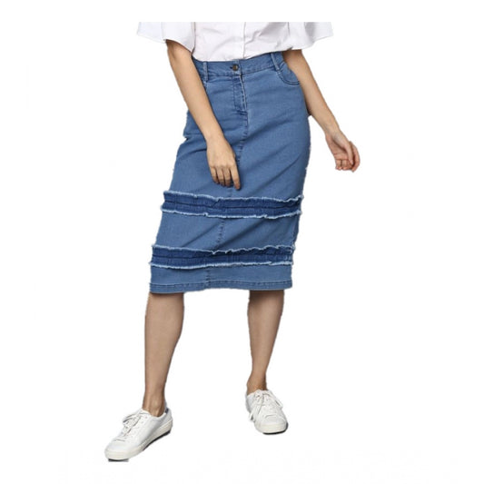 Generic Women's Denim Washed Buttoned Skirt (Blue)