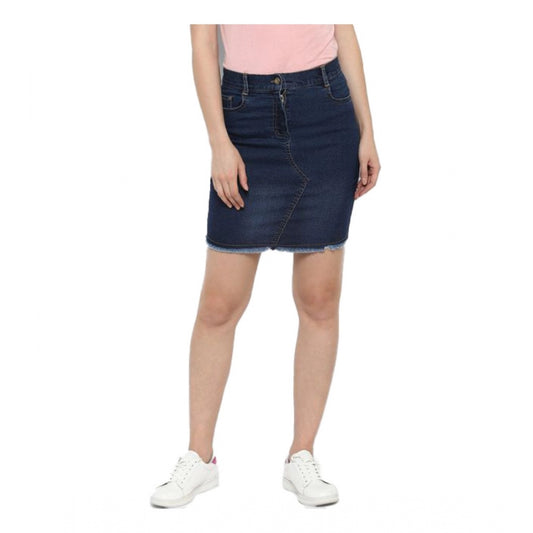 Generic Women's Denim Stitching Pattern Buttoned Skirt (Blue)