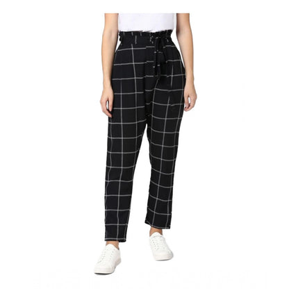 Generic Women's Polyester Checkered Elasticated Trousers (Black - White)