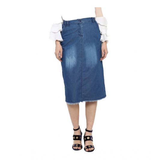 Generic Women's Denim Washed Buttoned Skirt (Blue)