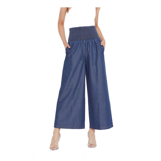 Generic Women's Denim Solid Smocked Trousers (Navy Blue)