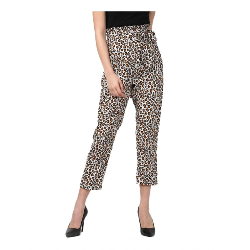 Generic Women's Polyester Animal Print Elasticated Trousers (White - Yellow)